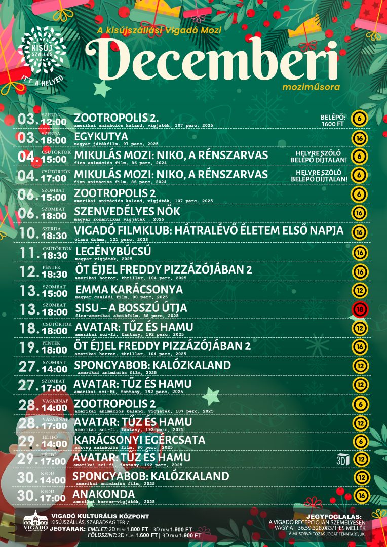 Decemberi moziműsor a Vigadóban
